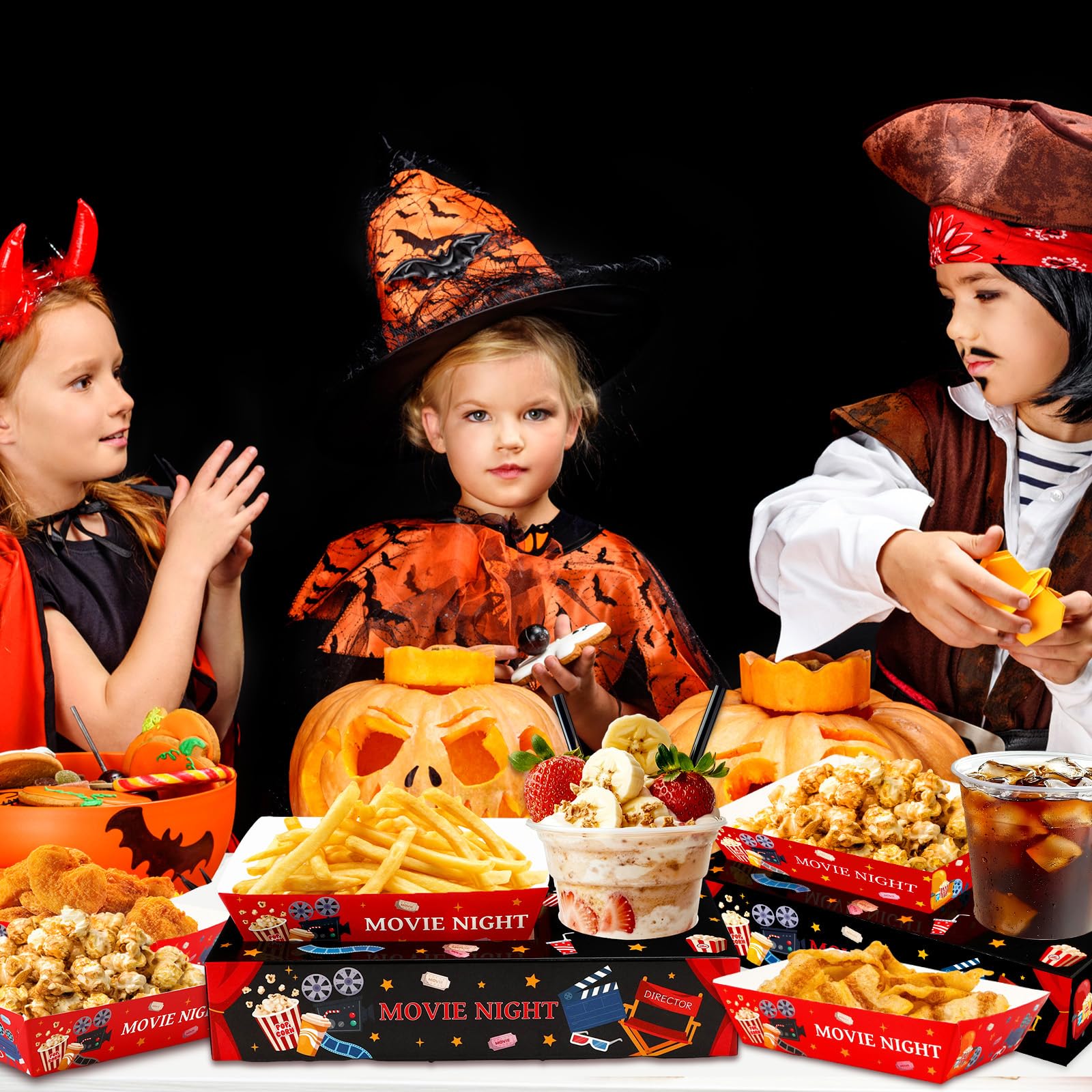Jansun 36Pcs Movie Night Snack Trays Candy Popcorn French Fries Snack Trays Disposable Movie Boxes for Snacks Tray Outdoor Movie